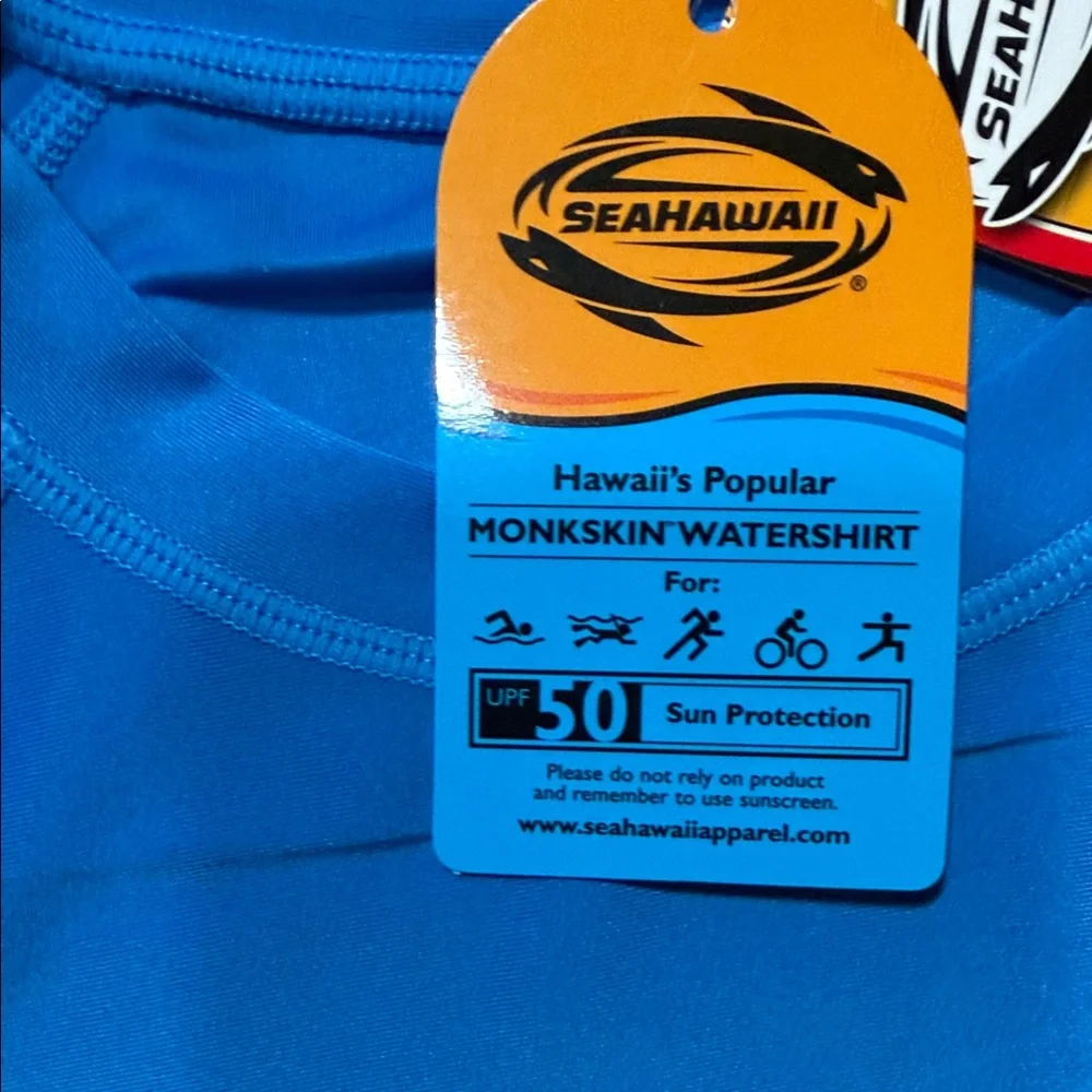 SeaHawaii Monkskin Large Watershirt UPF 50+ Rash Guard Blue Love The Ocean NWT